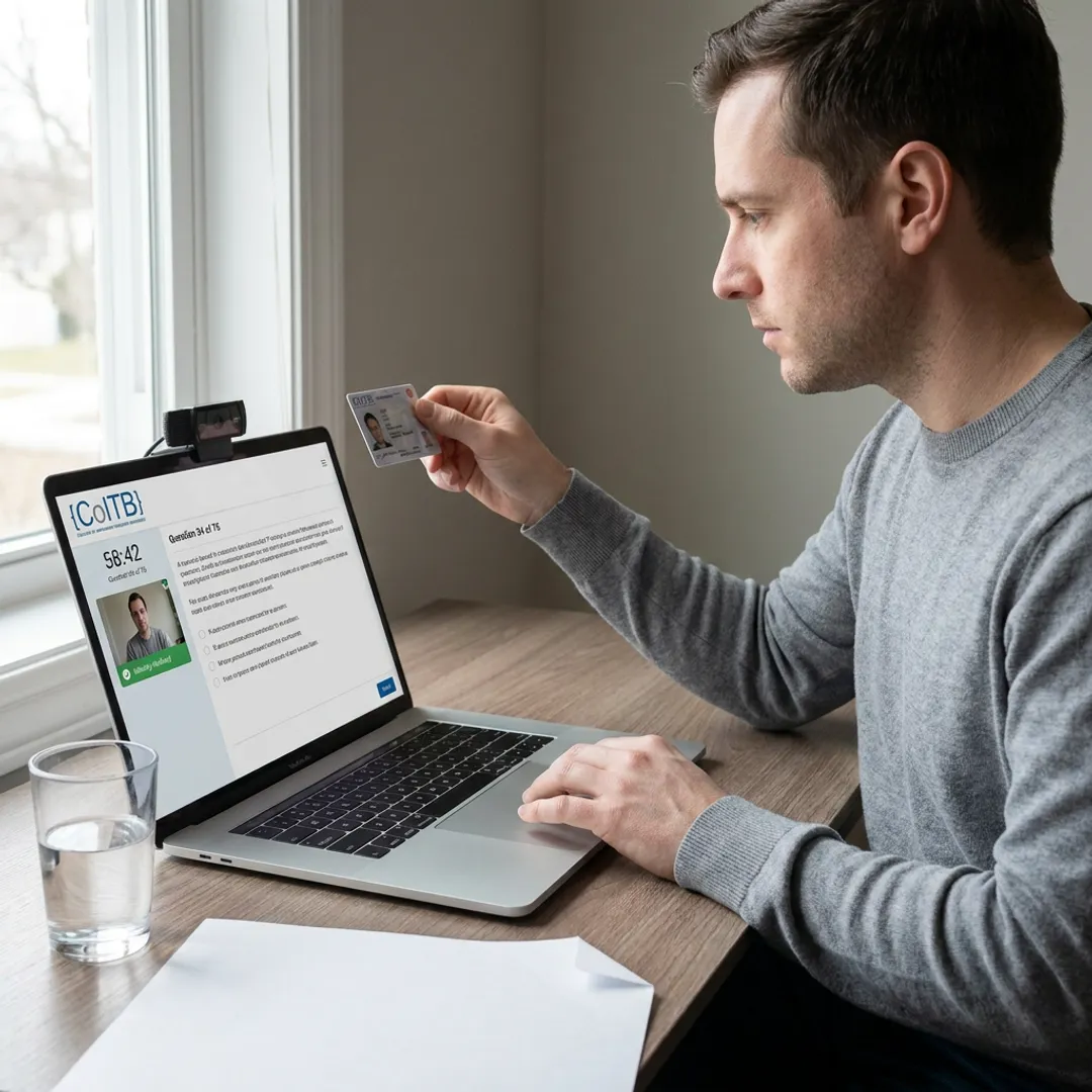 Candidate taking an online proctored certification exam