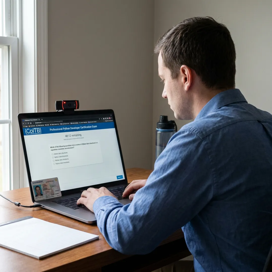 Candidate taking online Python certification exam