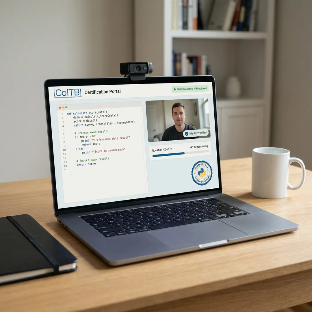 Python certification exam on laptop
