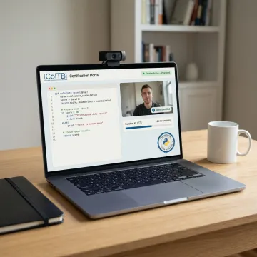 Python certification exam on laptop