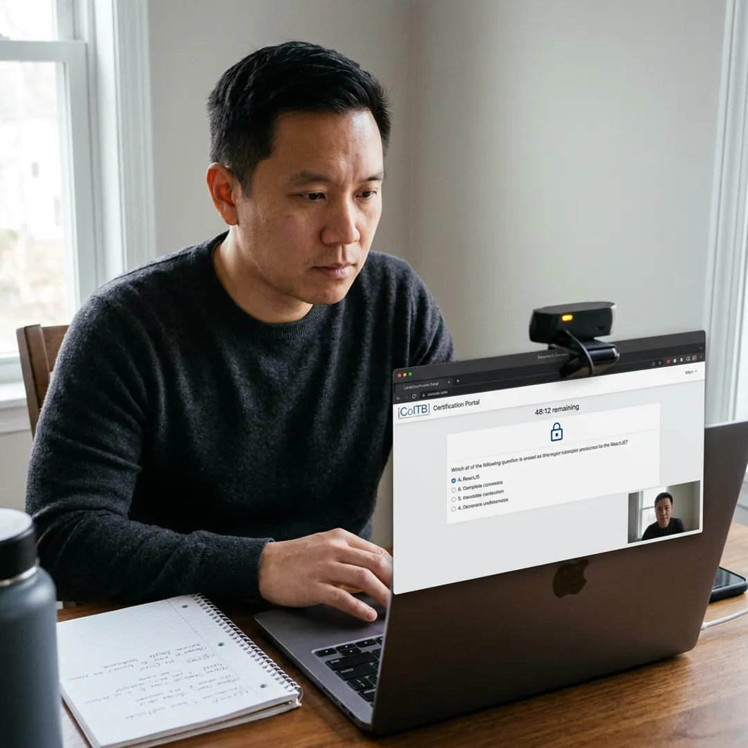 Candidate taking an online proctored AI certification exam