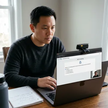 Candidate taking an online proctored AI certification exam