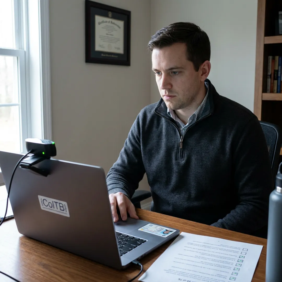 Candidate completing online proctored certification exam