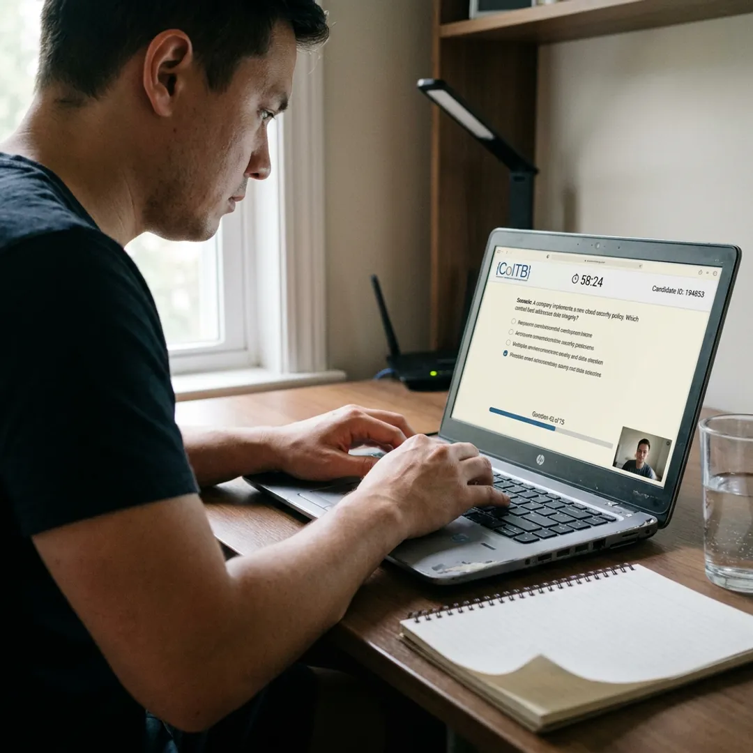 Professional certification exam and digital credential badge