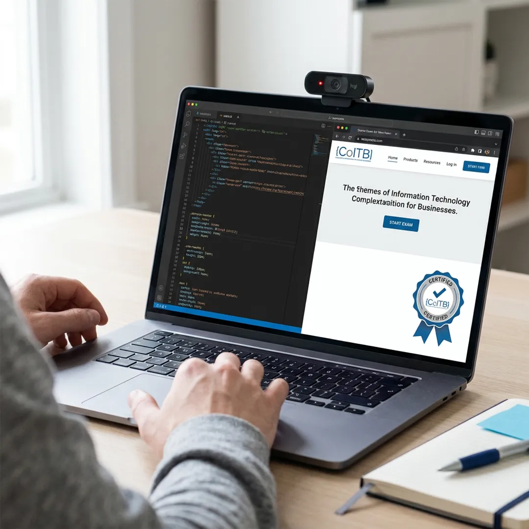 HTML and CSS certification exam on laptop