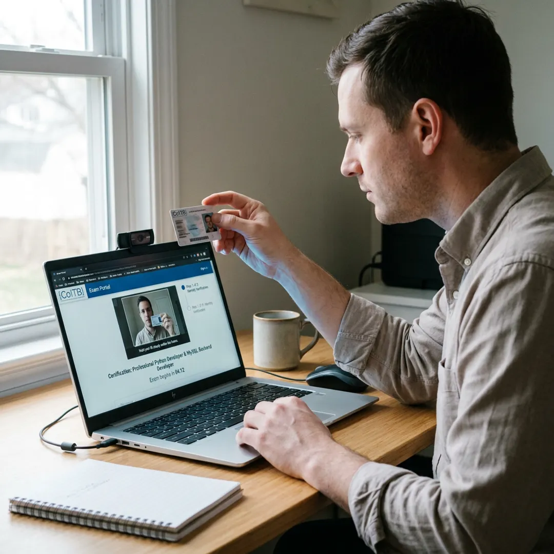 Candidate preparing for online proctored certification exam