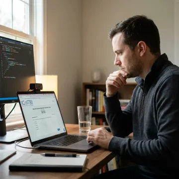 Developer taking online certification exam