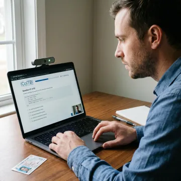 Candidate taking an online proctored certification exam