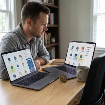 Professional reviewing IT certification options online