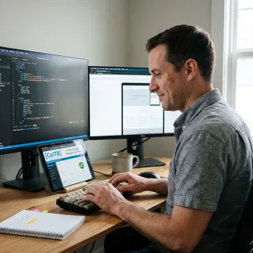 Web designer reviewing responsive HTML and CSS code