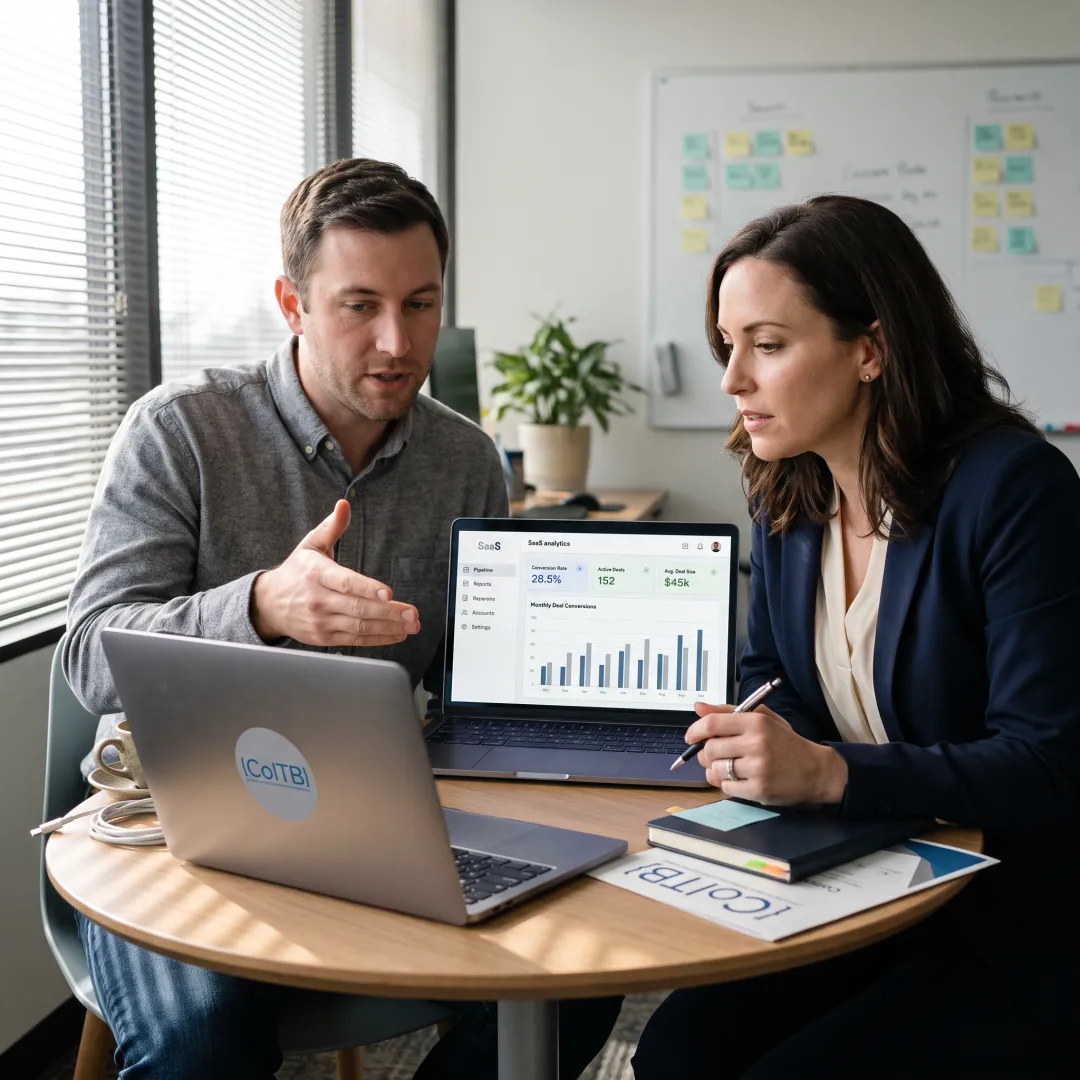 Sales engineer reviewing a software demonstration