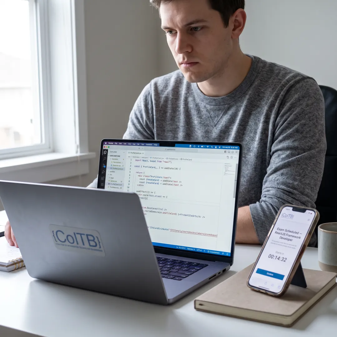 Developer reviewing React code before certification