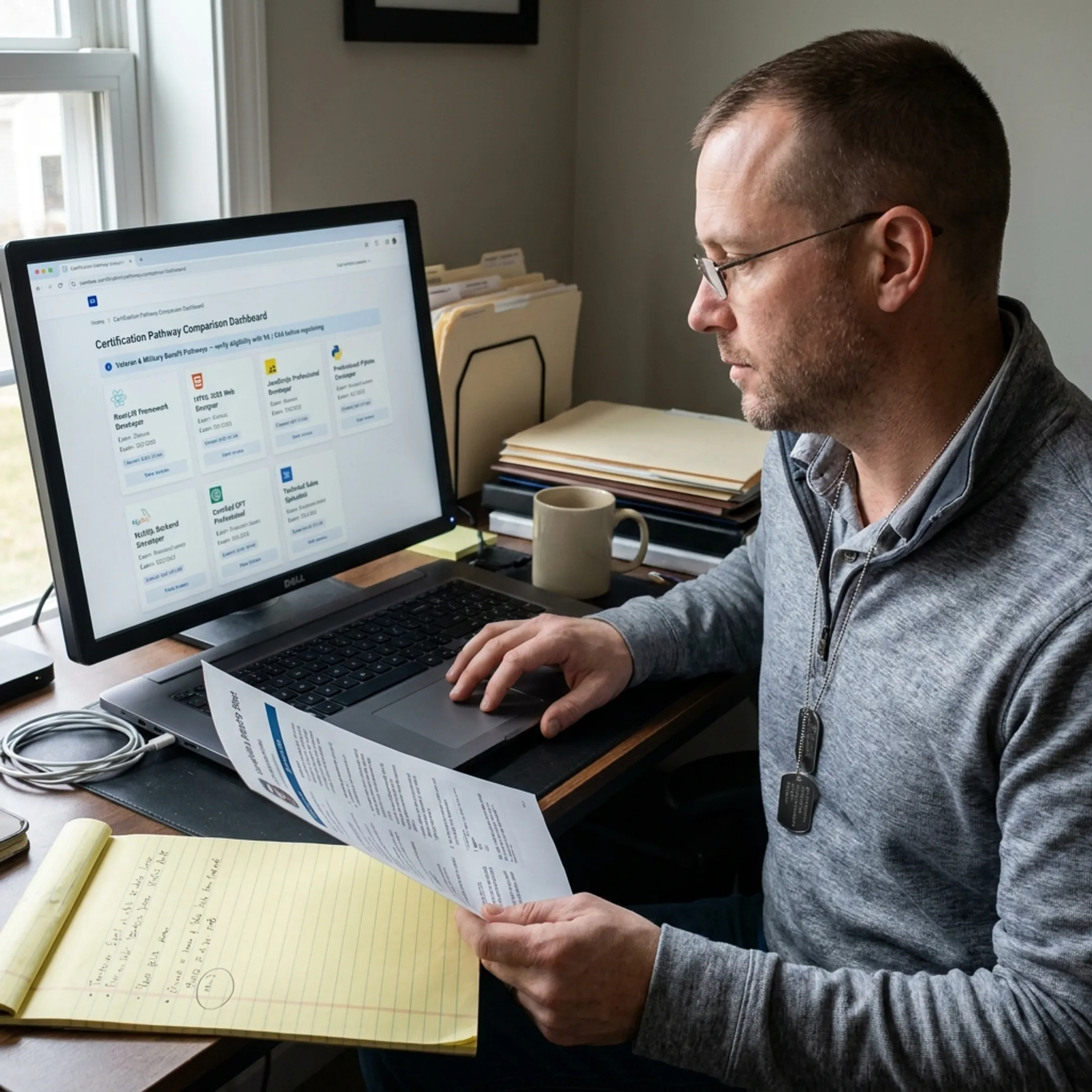 Veteran comparing technology certification options and GI Bill reimbursement information