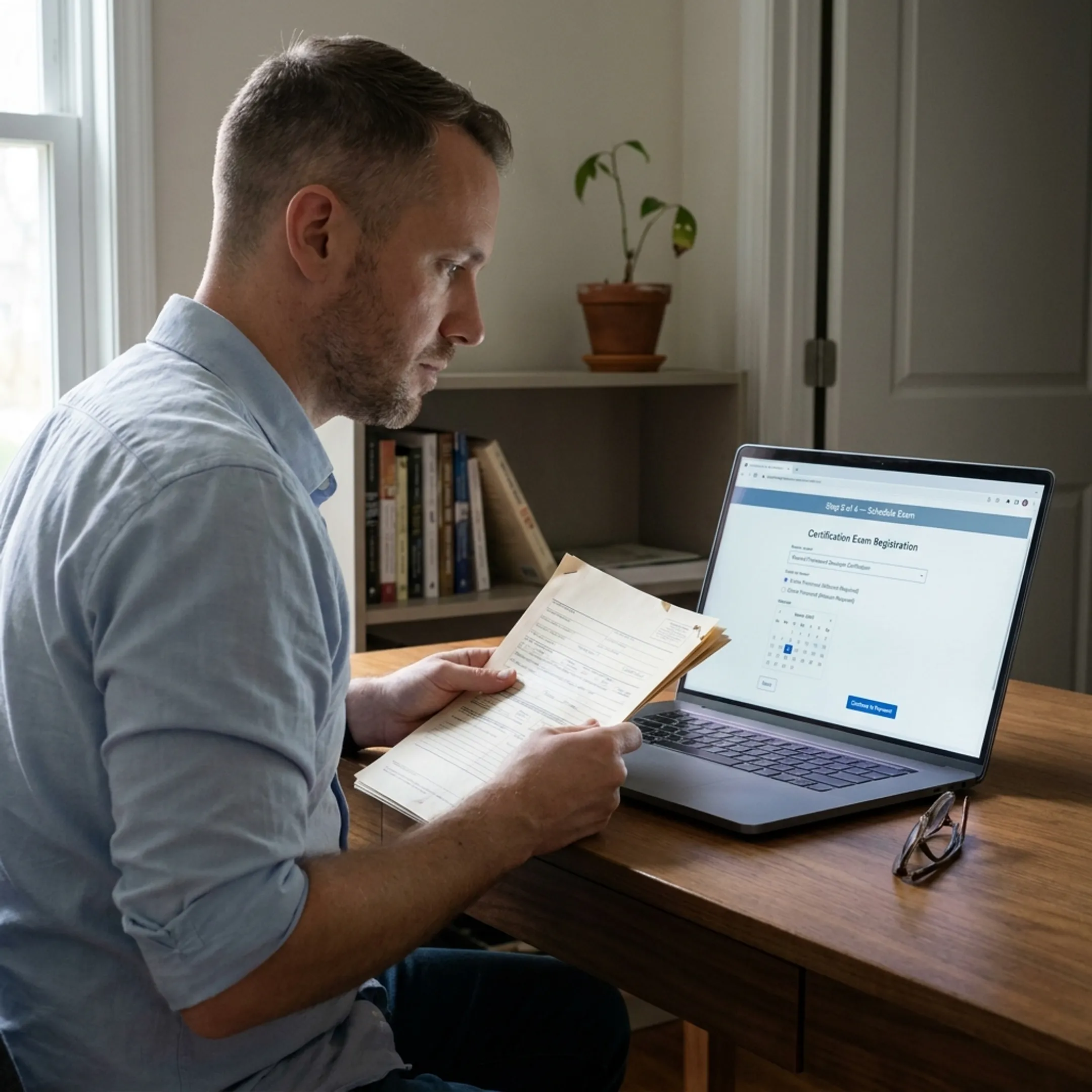 Veteran reviewing GI Bill certification exam coverage and online testing information