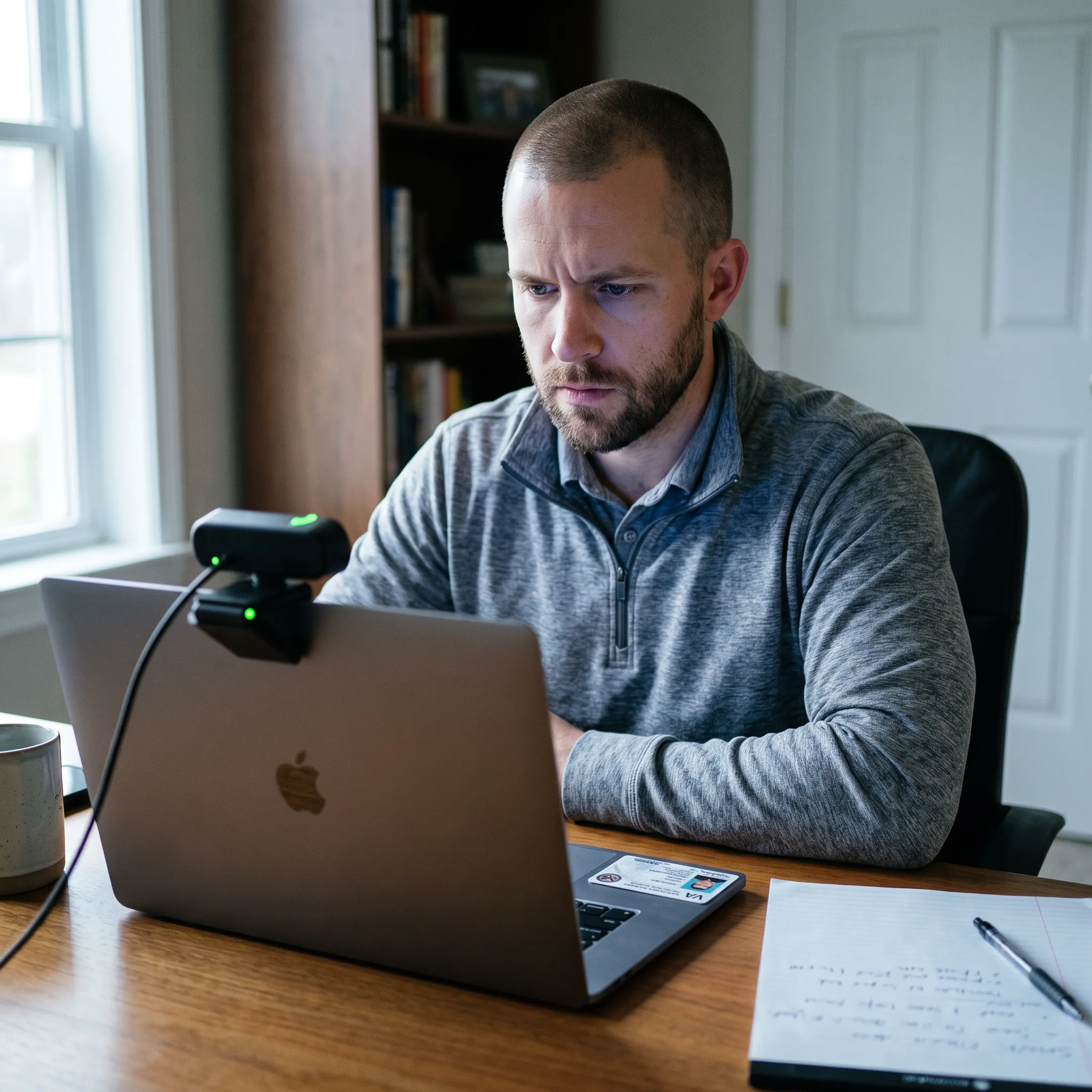 Veteran completing an online IT certification exam on a laptop