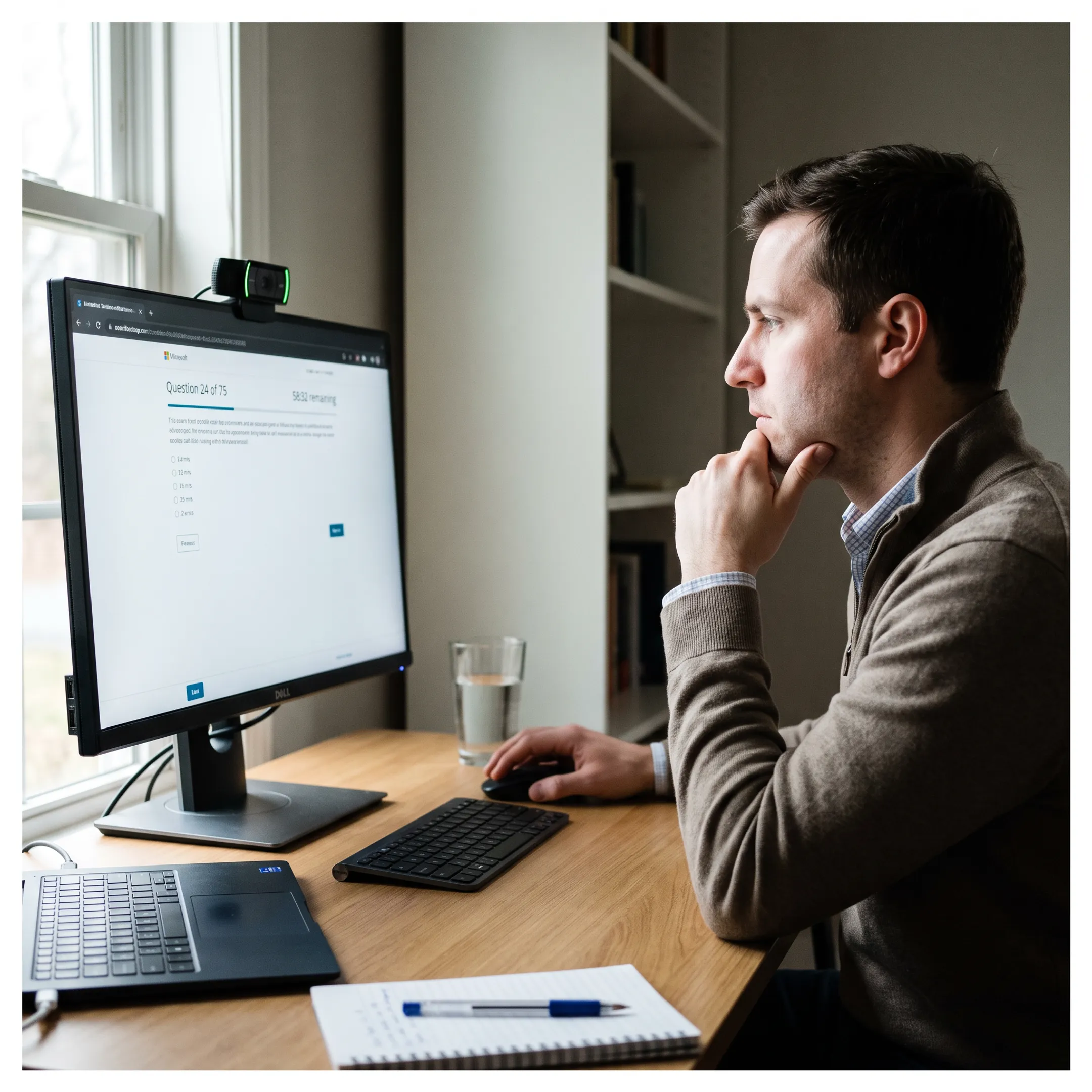 Candidate completing an online software developer certification exam