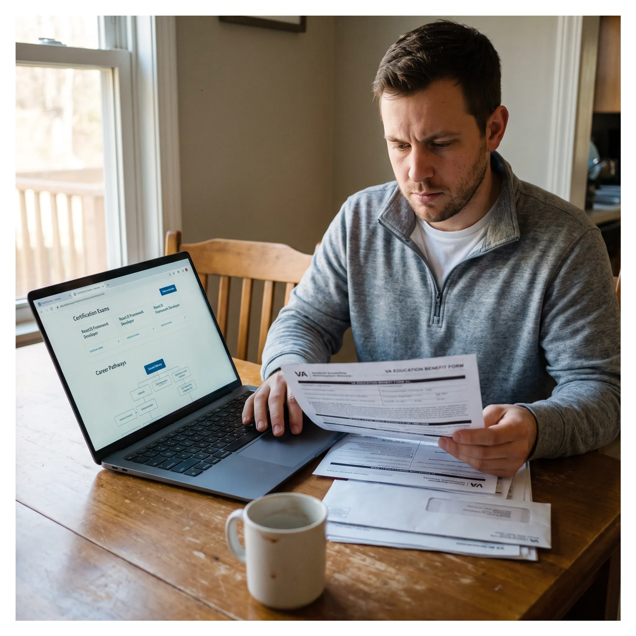 Veteran reviewing IT certification funding options and exam registration details