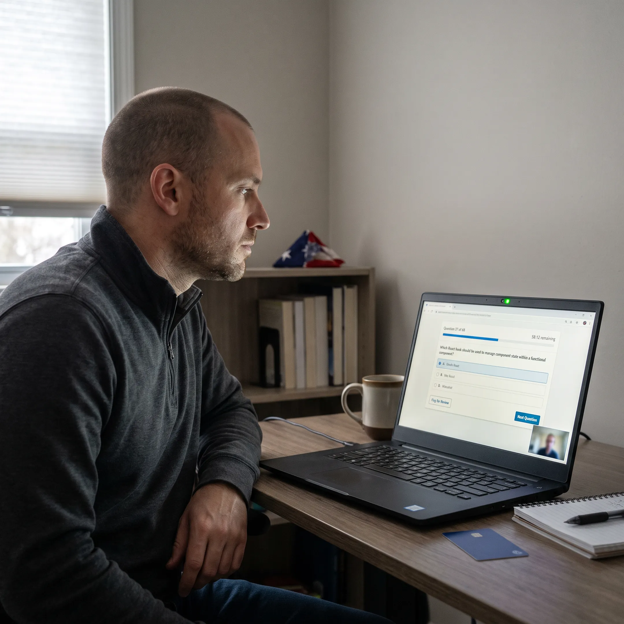 Veteran completing a proctored technology certification exam