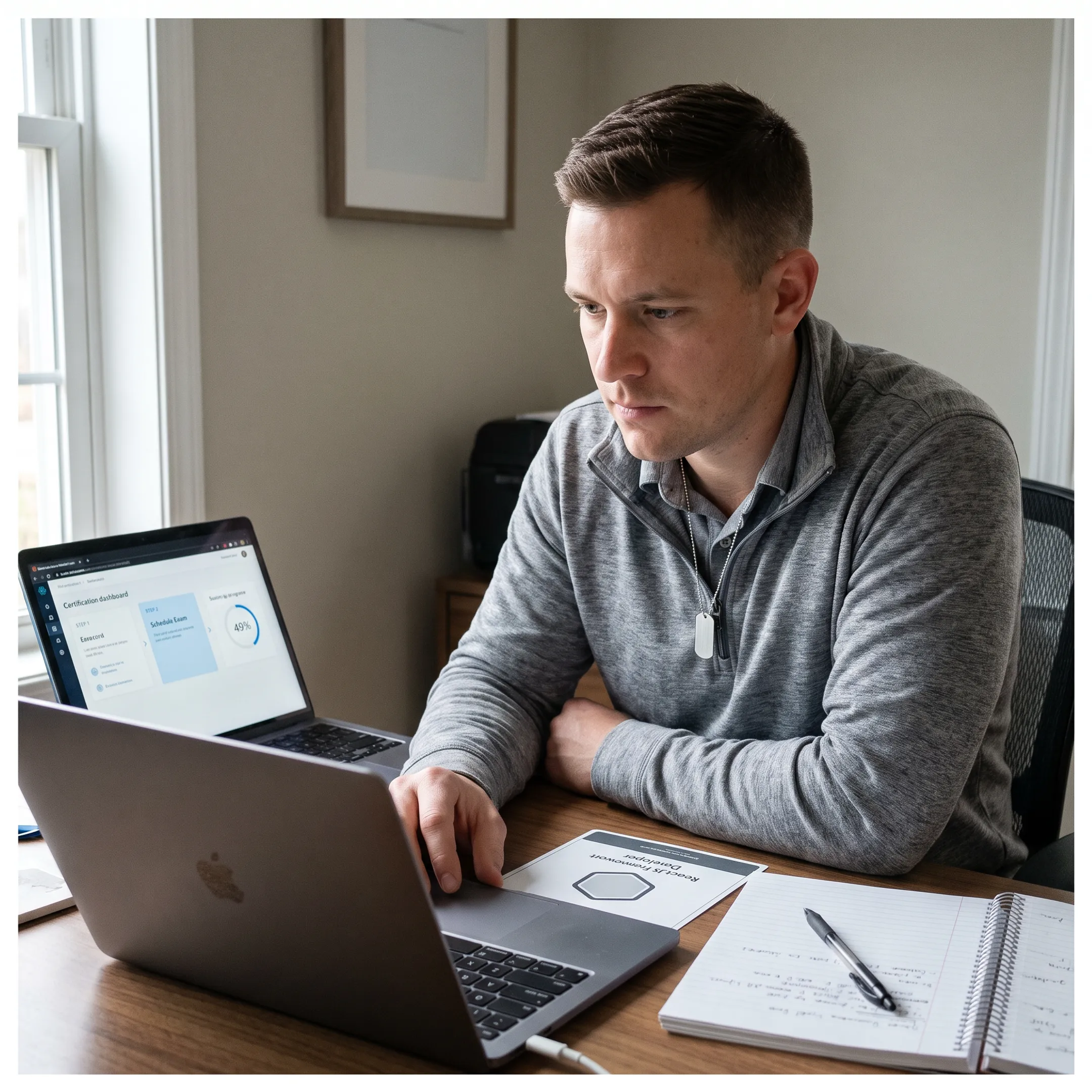 Service member reviewing technology certification pathway options