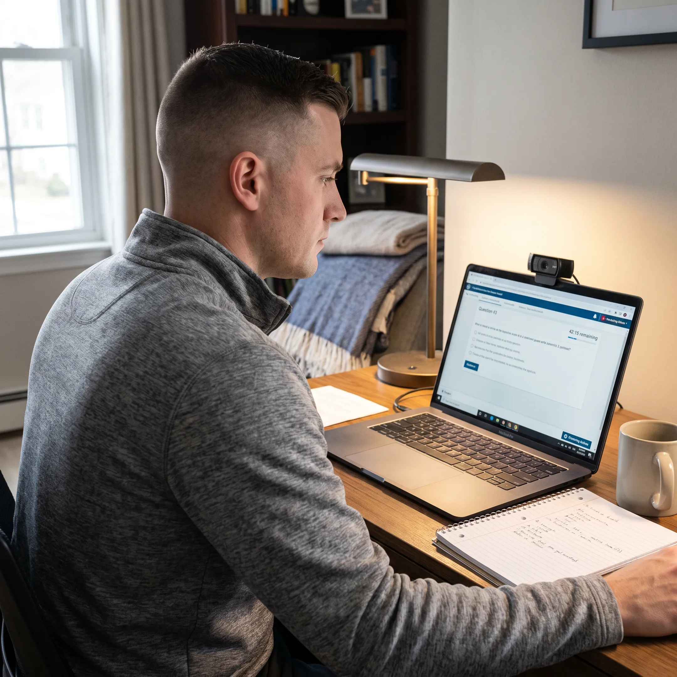 Transitioning service member completing an online IT certification exam