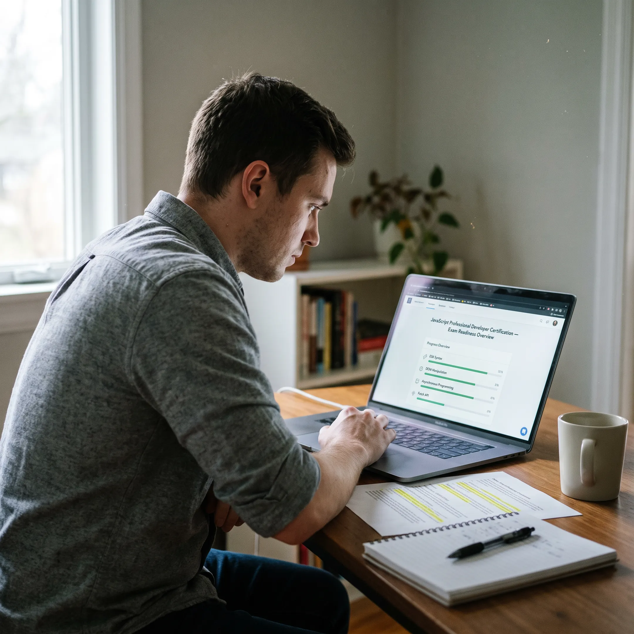 Candidate reviewing JavaScript certification details before testing