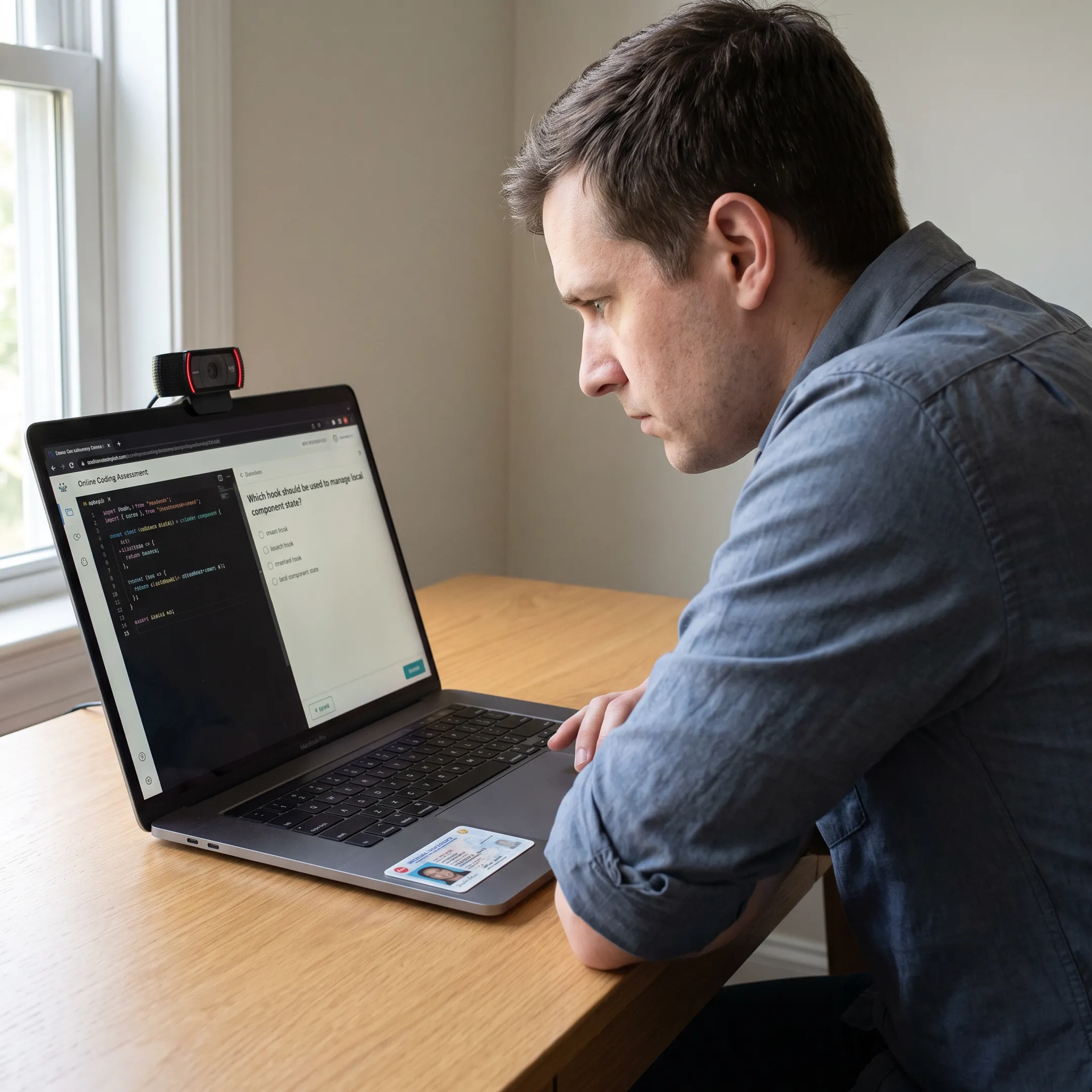 React certification candidate reviewing an online assessment