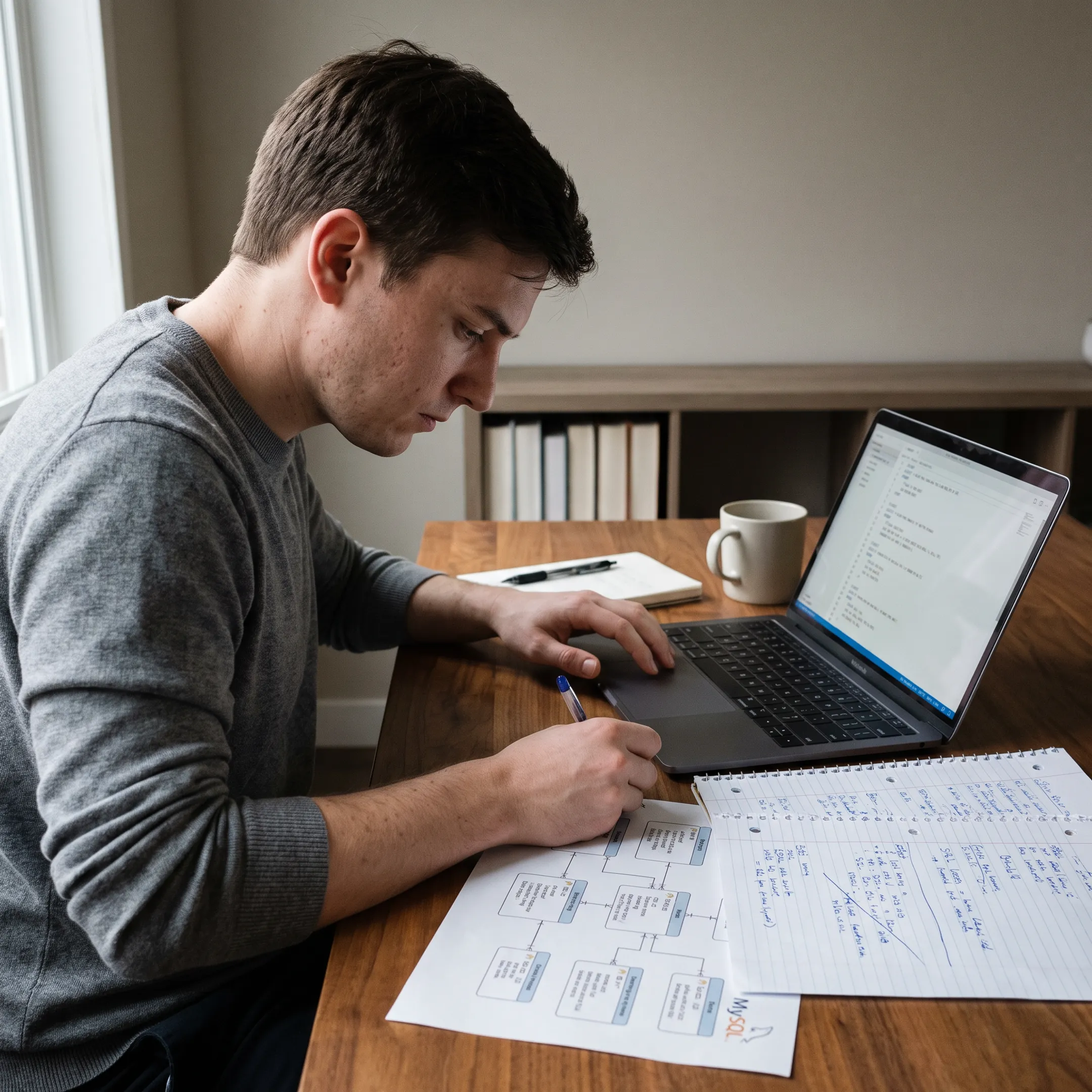 MySQL certification candidate reviewing database concepts before an exam