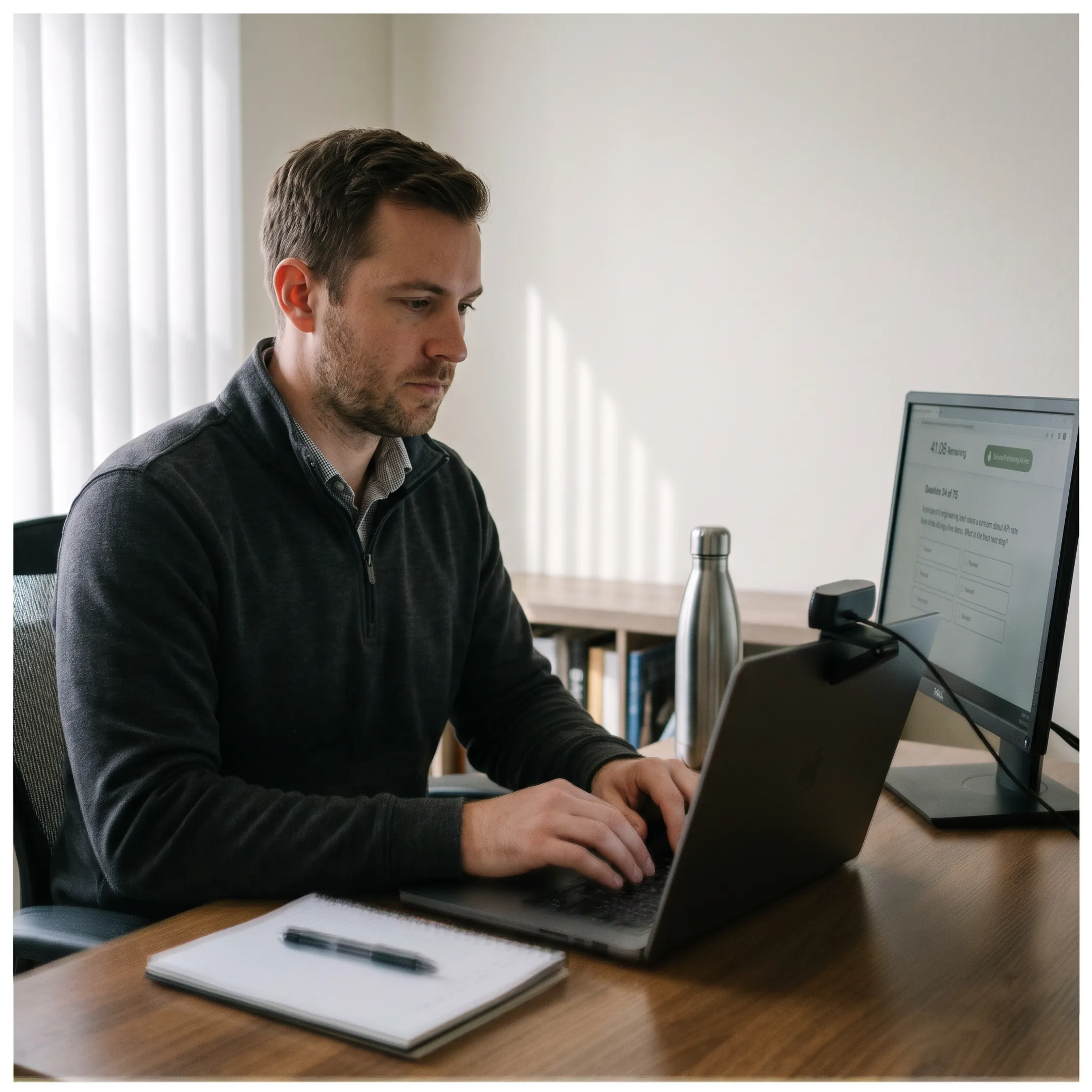 Participant completing an online technical sales certification exam