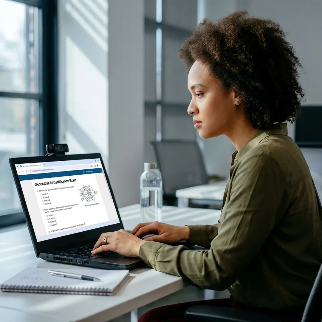 Professional taking generative AI certification exam online