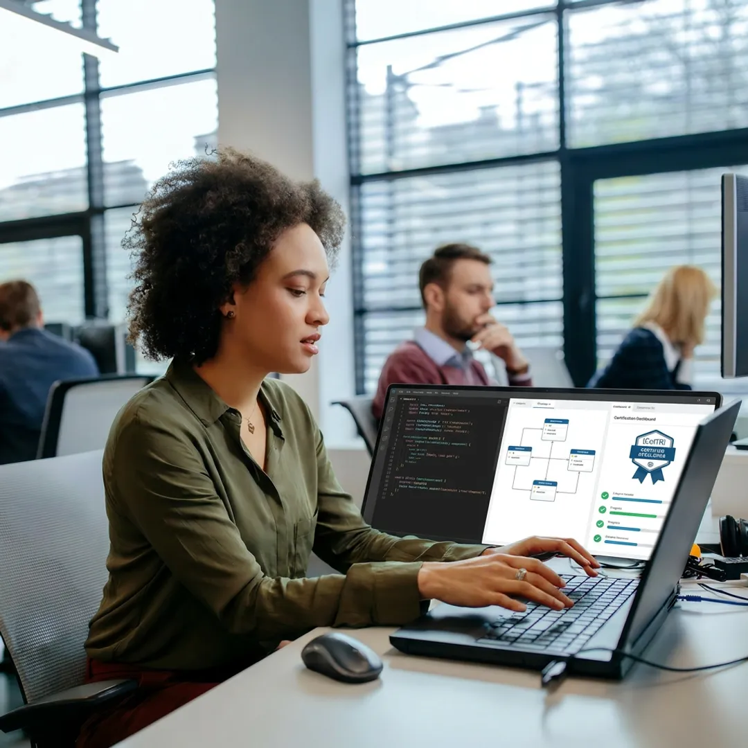 Developer certification candidate studying full-stack technologies
