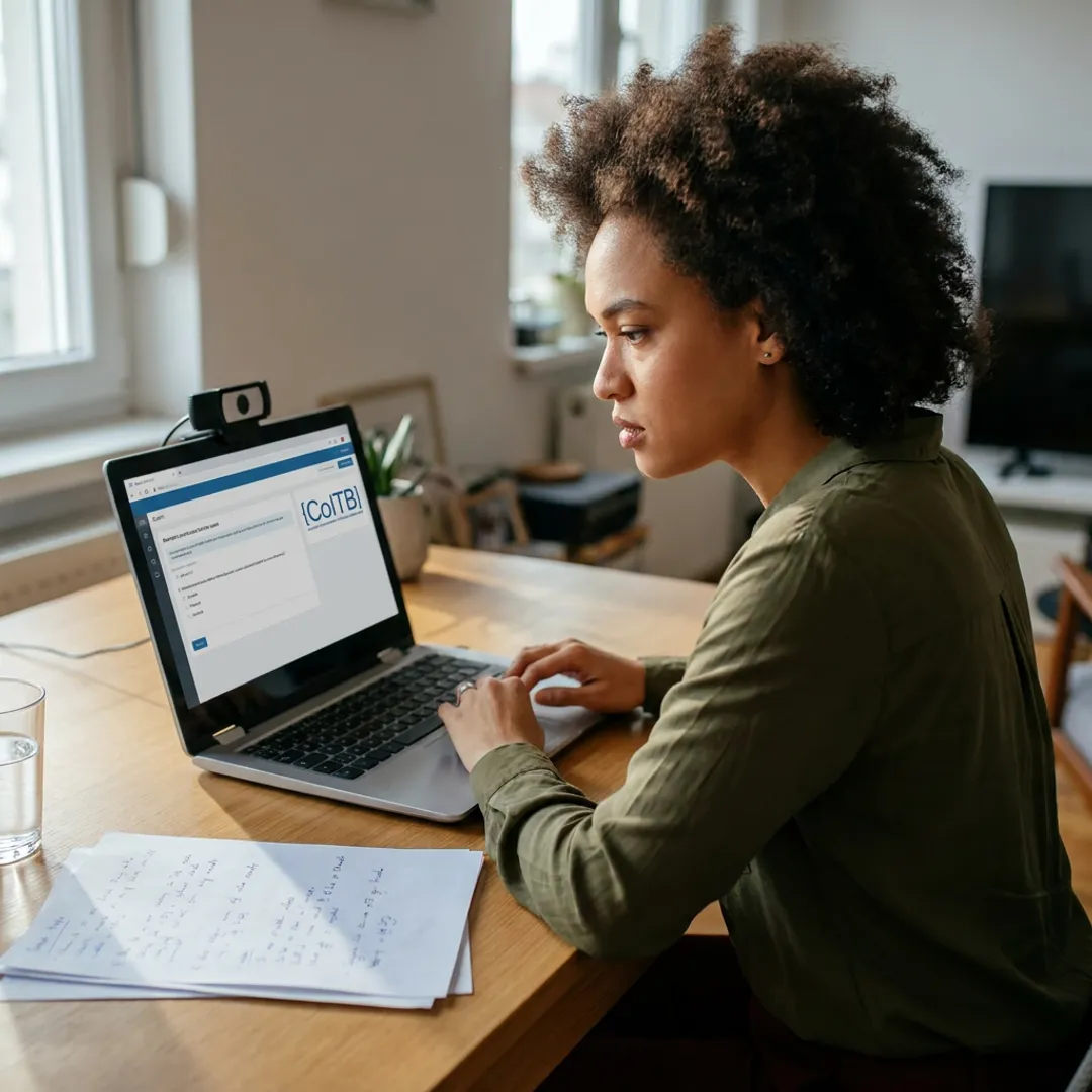 Candidate taking an online proctored certification exam