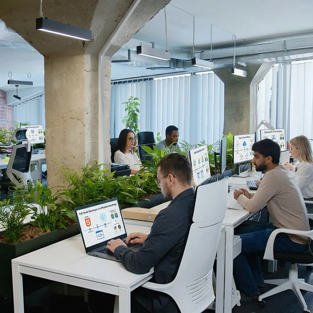 Professionals reviewing technology certification pathways