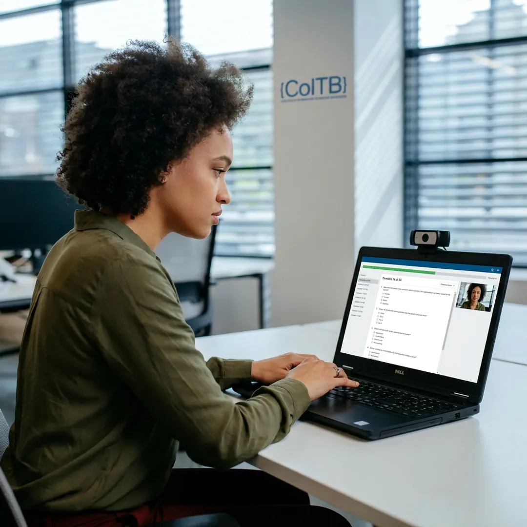 Candidate taking online proctored database certification exam