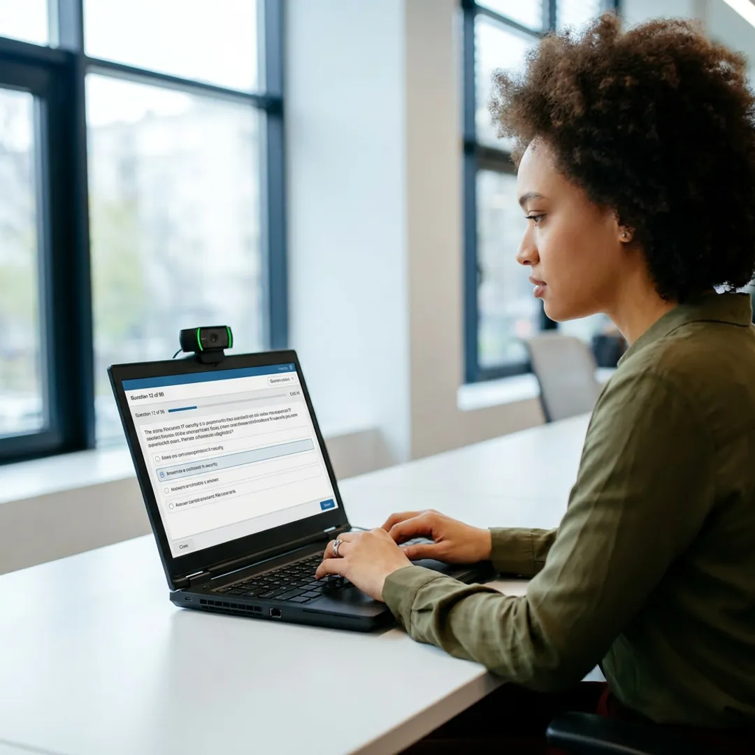 Candidate taking online generative AI certification exam