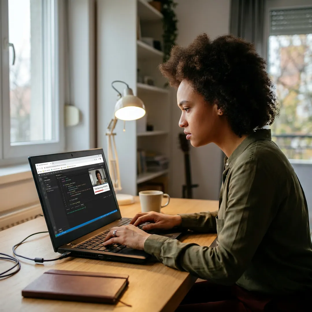 Candidate taking an online Python certification exam