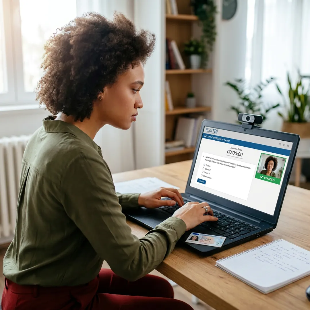 Candidate taking an online certification exam