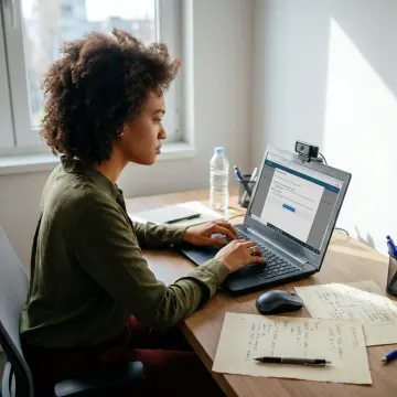Candidate taking an online backend certification exam