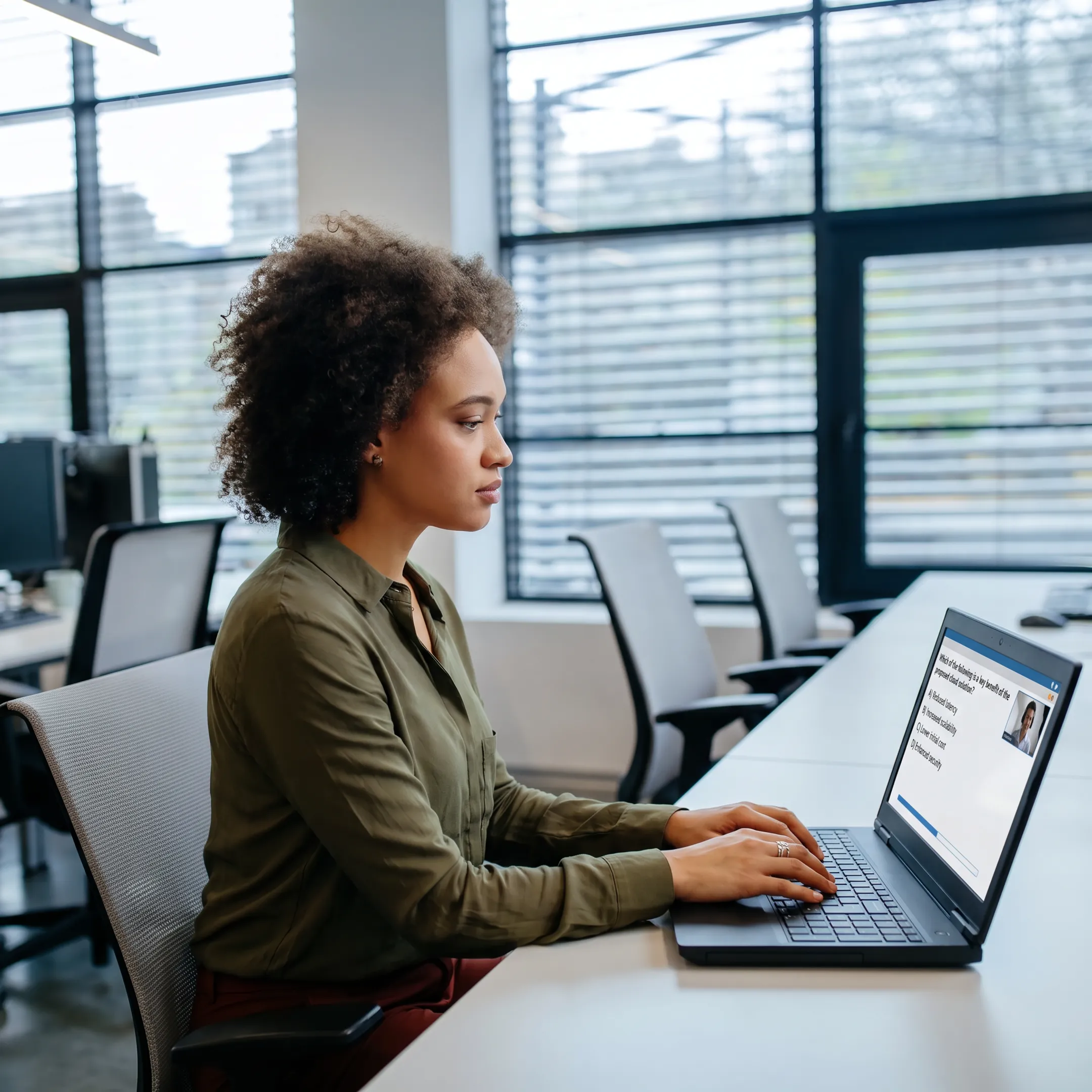 Veteran completing an online technical sales certification exam