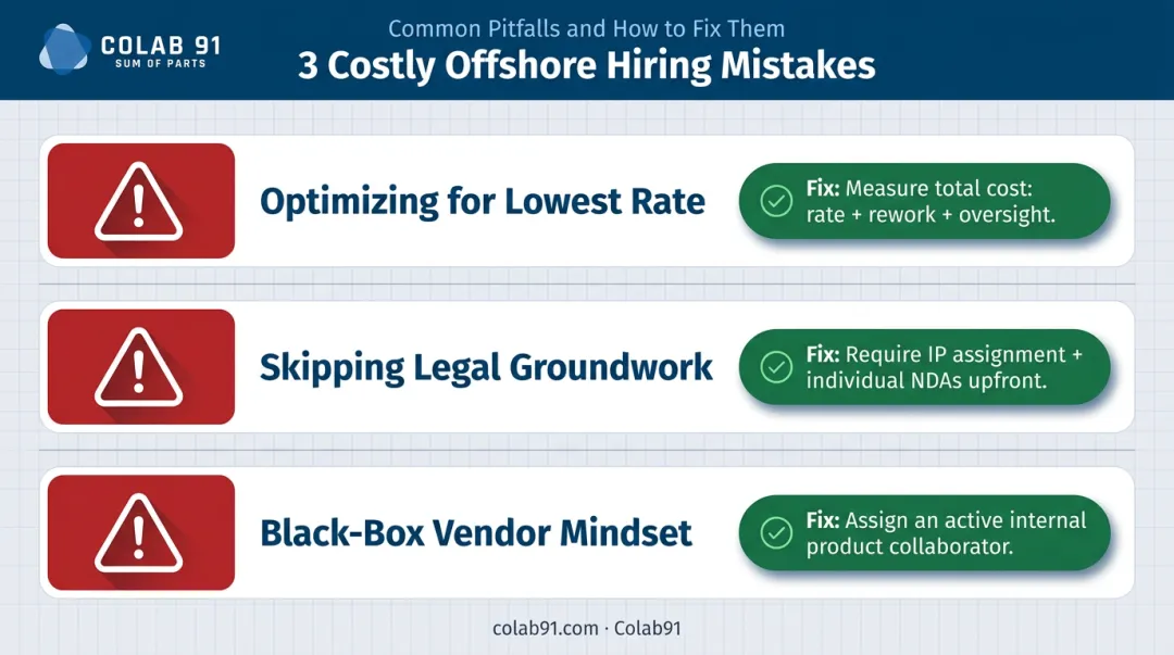Three critical offshore hiring mistakes founders make and how to avoid each one