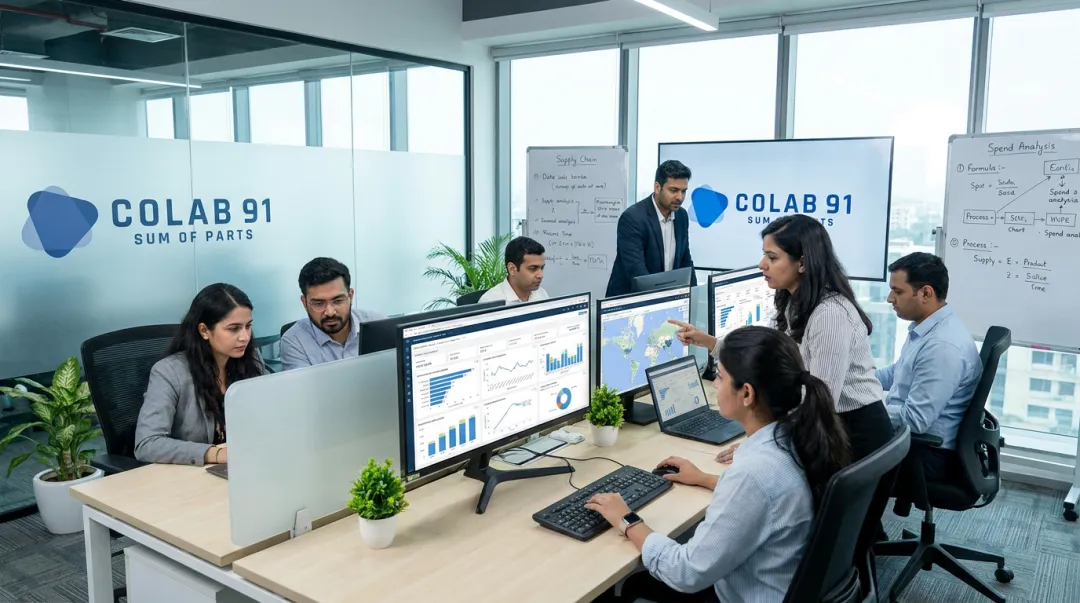 Colab91 procurement analytics capability center team working on spend intelligence dashboard
