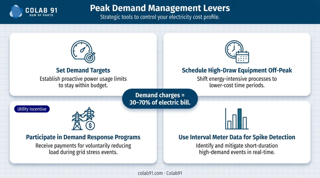 Four peak demand management strategies to reduce commercial electric bill costs