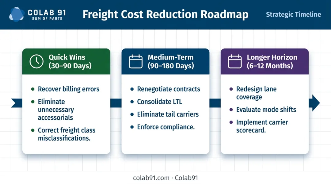 Freight spend analysis three-phase action plan timeline quick medium and long-term initiatives