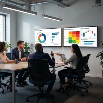 Procurement consultants analyzing vendor spend dashboards