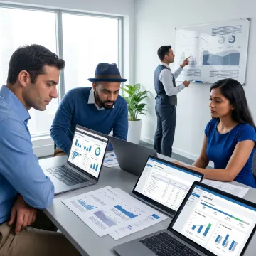 Consultants reviewing vendor spend analysis dashboards