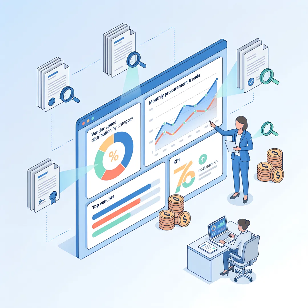 Procurement consultants analyzing vendor spend dashboards