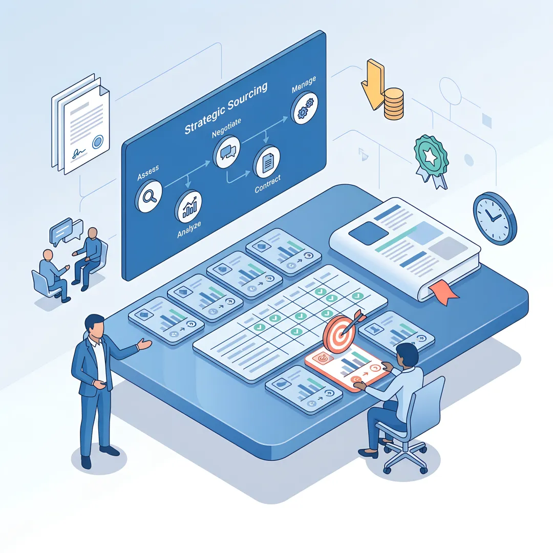 Consultants analyzing procurement savings data
