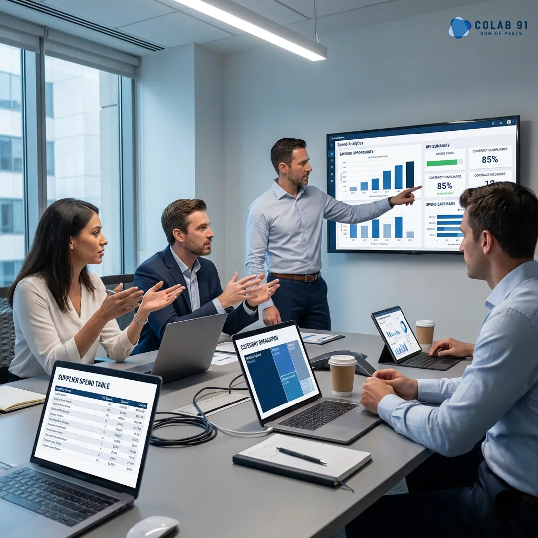 Finance team reviewing AI spend analytics dashboards