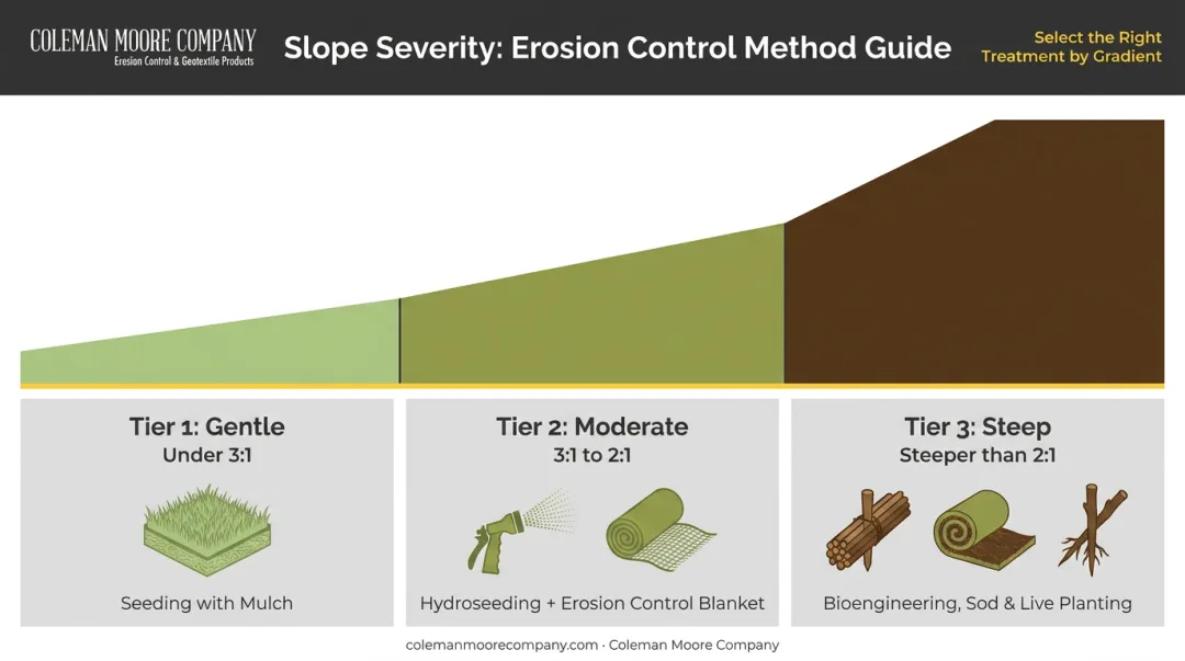 Slope gradient erosion control method selection guide gentle moderate steep classifications