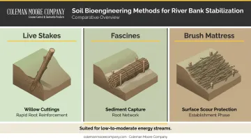 Three soil bioengineering methods live stakes fascines and brush mattress comparison