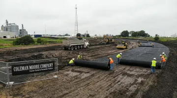 Coleman Moore geogrid installation at CF Industries plant expansion Sergeant Bluff Iowa